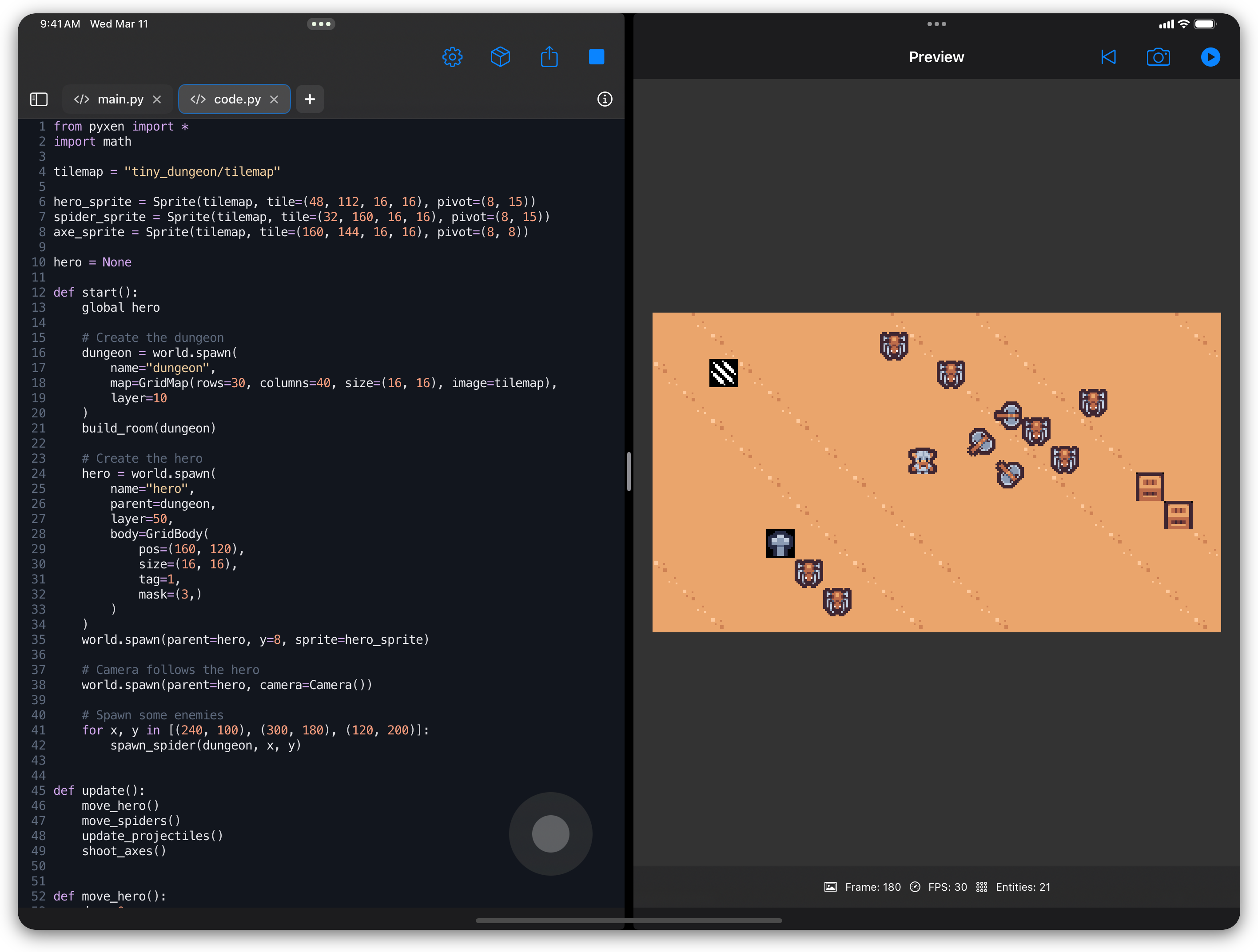 Pyxen game running on iPad